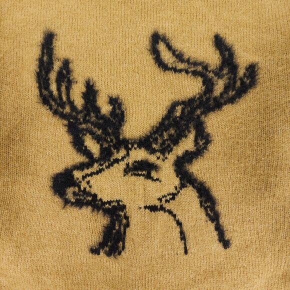 ANTHROPOLOGIE Oh Deer Sweater Reindeer Intarsia Novelty Pullover Tan Brown Boho - Picture 3 of 8